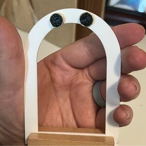 Black Blue Midnight Druzy Stud Earrings